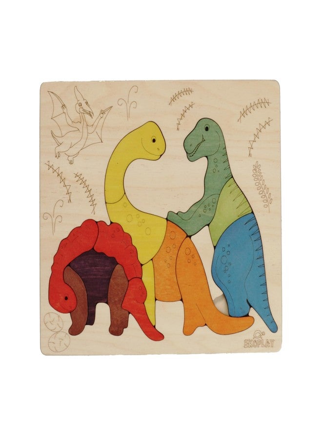 Ekoplay Jurassic Wooden Puzzle | 15 Pieces Jigsaw Puzzle | Endangered Animals For Kids 3 Years And Above - Image 1